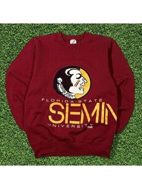 90s Florida State Seminoles Red Yellow Crewneck Made USA Size M
